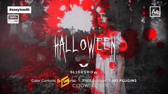 恐怖片介绍视频血液墨水油漆飞溅动画-AE模板