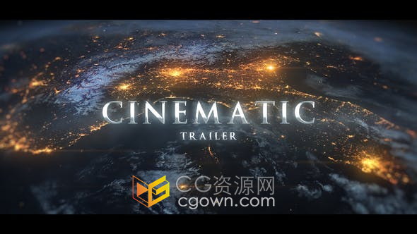 AE模板-地球夜景灯光图电影预告片光效金属文字动画效果