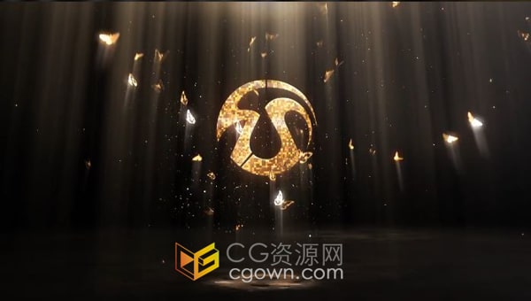 AE模板-金色蝴蝶结伴飞舞演绎梦幻金色风格标志动画奢华颁奖活动晚会包装片头