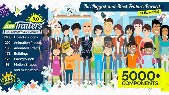 MG视频工具包人物动画卡通图标推广宣传视频制作工程文件-AE模板免费下载