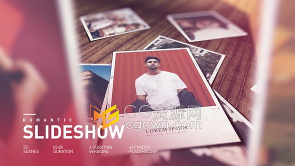 AE模板-浪漫幻灯片唯美照片掉落在桌面展示视频动画效果
