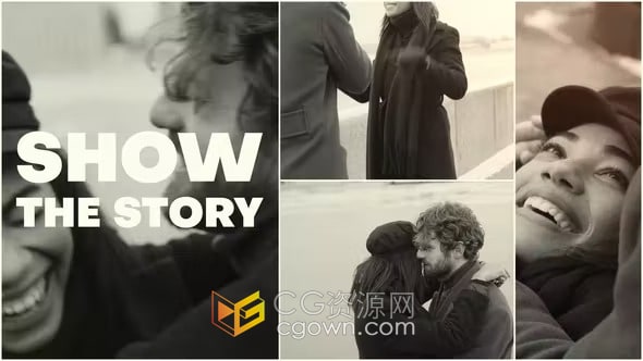 画笔遮罩转场网格排版照片展示幻灯片宣传视频-AE模板