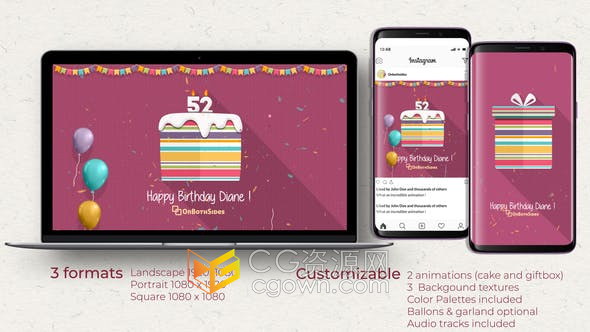 AE模板-制作生日蛋糕周年纪念日庆祝节日快乐卡通动画视频