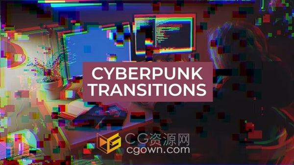 AE模板-12种赛博朋克效果过渡VR游戏科幻社交媒体视频特效制作