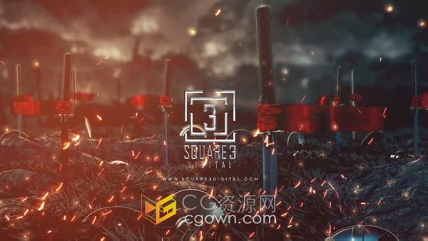 AE模板-战火硝烟战场场景武士/武士刀标志显示游戏节目片头介绍