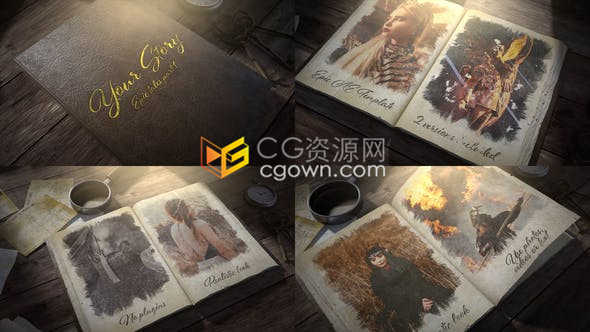 故事书古代书籍冒险相册幻灯片旧纸翻页展示照片动画效果视频-AE模板下载