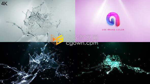 4K视频片头流体水花滴落飞溅细节特效效果演绎LOGO视频片头-AE模板下载