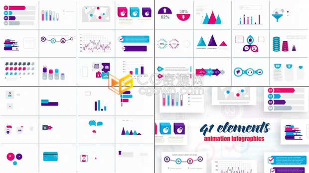 41组Infographics图表分析流程图信息图形统计路线图指标演示-AE模板下载