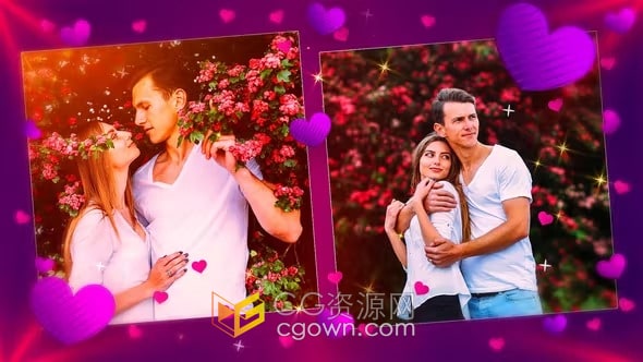 浪漫情人节婚礼心形动画幻灯片视频相册-AE模板