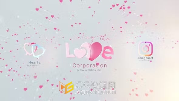 心形飞溅浪漫情人节视频片头LOGO动画-AE模板