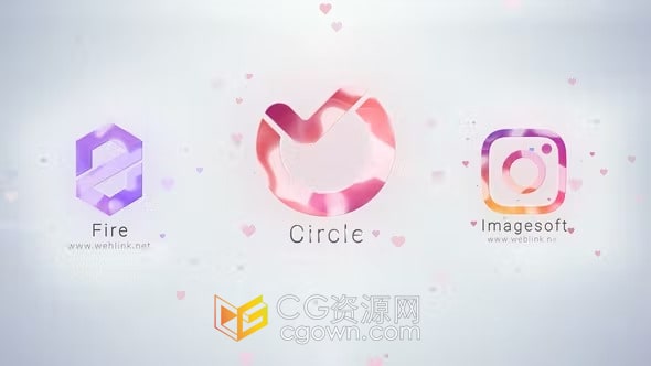 情人节主题网格LOGO动画视频心形元素-AE模板