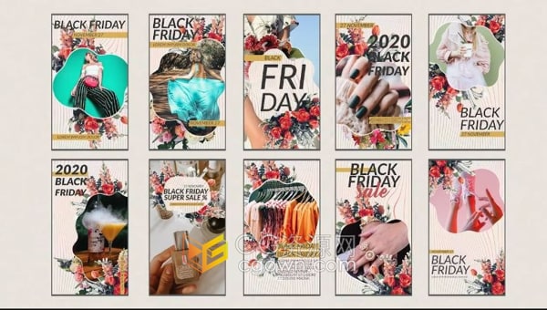 10组短视频AE模板鲜花图形遮罩展示服装装饰商品广告