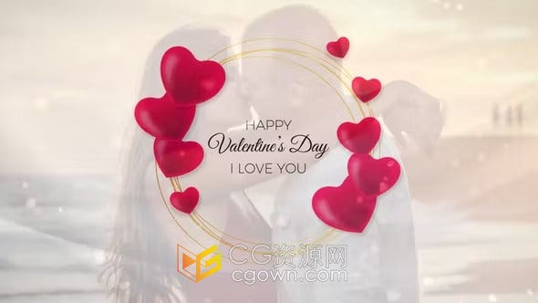 情人节婚礼心形装饰徽章图案文字标题动画-AE模板