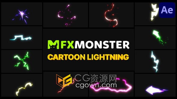 AE模板-12种卡通电流闪电图形动画元素Cartoon Lightning