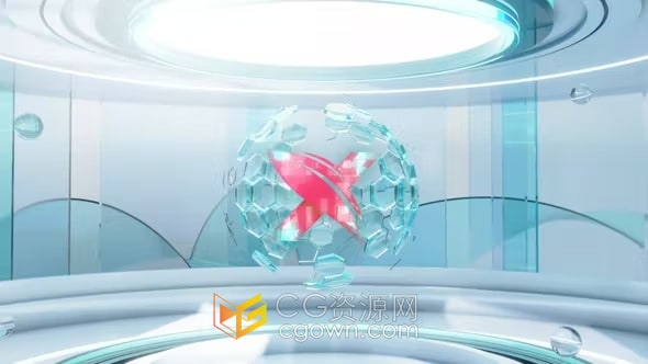 高科技六角球玻璃大厅场景LOGO动画视频-AE模板