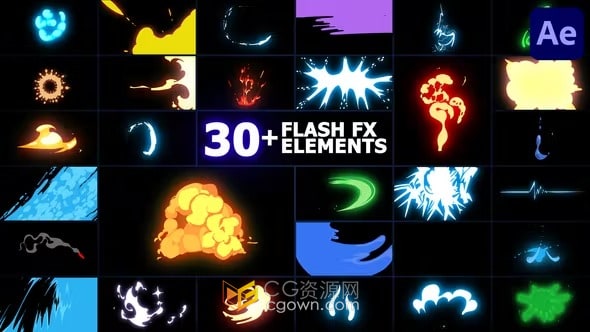 AE模板-30多种彩色视觉效果Flash FX 卡通动画元素