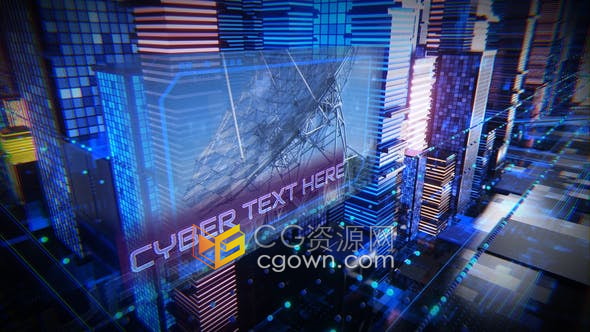 全息赛博朋克虚拟城市幻灯片在线科技新闻技术介绍片头AE模板
