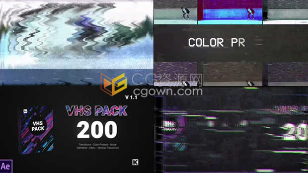 200种VHS坏信号数字失真故障画面视频效果制作工程文件-AE模板免费下载