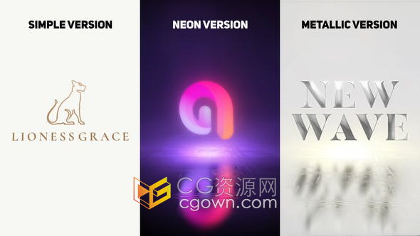 AE模板-3种动画霓虹灯反射金属发光闪烁效果视频片头