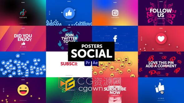 AE模板-社交媒体平台图标海报动画视频16组设计效果