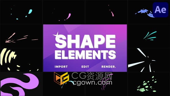 AE模板-12种卡通动态图形MG动画效果Shape Elements