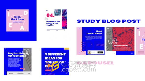 AE模板-学习博客帖子轮播现代极简设计媒体介绍视频动画