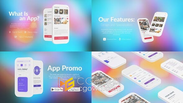 AE模板-智能手机视频介绍应用程序商店设计展示宣传App Mobile Promo
