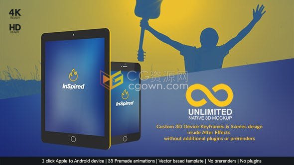 应用程序演示原生3D手机与iPad模型动画介绍促销商业视频制作-AE模板下载