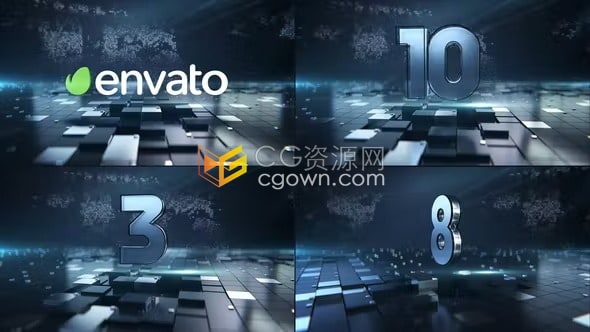 AE模板-信息科技新闻开播倒计时大气3D数字倒数片头