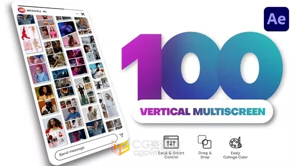 Vertical Multiscreen AE模板垂直竖屏多画面动态分屏100种预设