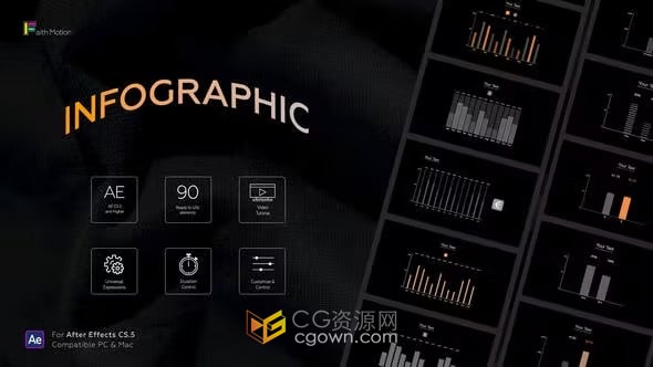 90组垂直条形信息图表动画效果-AE模板下载