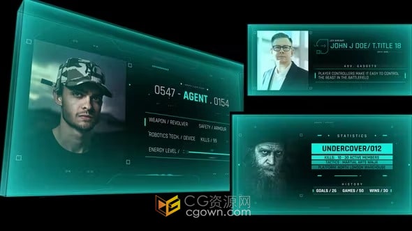 3D效果HUD高科技界面显示介绍人物信息动画-AE模板