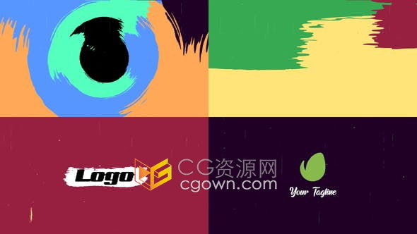 AE模板-4K分辨率复古卡通画笔风格彩色绘画视频片头Brush Logo
