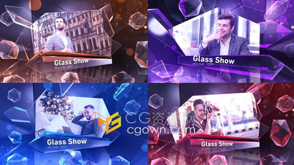 AE模板-水晶玻璃场景展示照片晚会开场宣传视频Glass Show