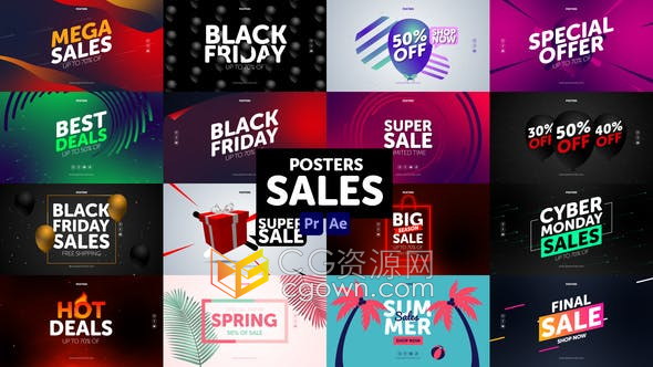 AE与PR模板-动态广告海报视频销售品牌宣传介绍动画Posters Sales