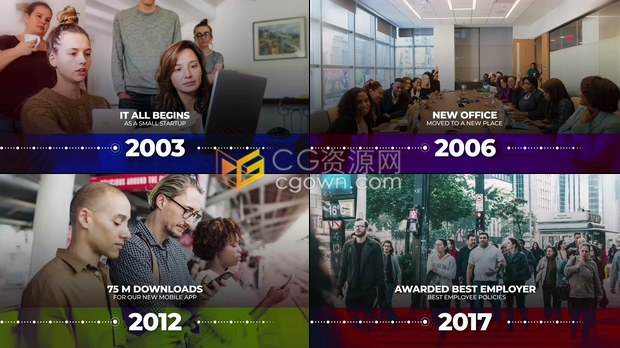 公司历史展示商业活动现代演示幻灯片时尚企业时间线视频宣传-PR与AE模板下载