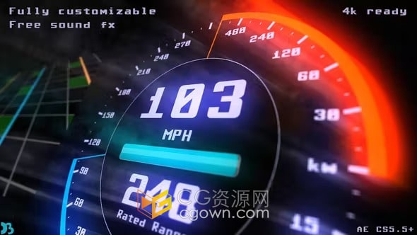 新能源电动汽车加速仪表盘动画效果-AE模板