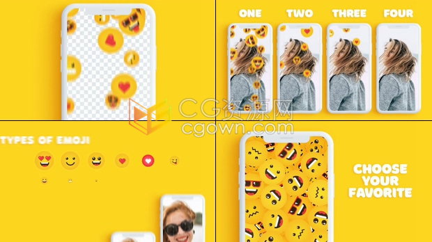 24组全套Emoji表情大集合动画社交媒体APP视频转场动画效果-AE模板下载