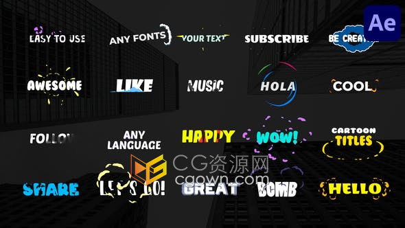 AE模板-20组设计卡通图形文字标题视频字幕Cartoon Titles