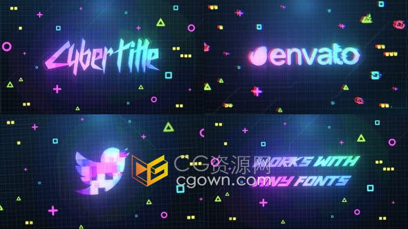 AE模板-彩色赛博朋克毛刺标志标题动画片头Cyberpunk Logo Title