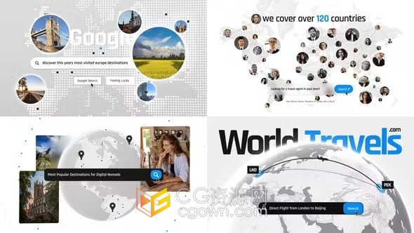 AE模板-响应式搜索栏设计模拟在线网络搜索场景世界地图动画