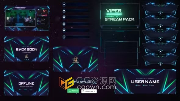 酷炫锐利形状发光线条样式游戏界面个性化流媒体频道包装AE模板