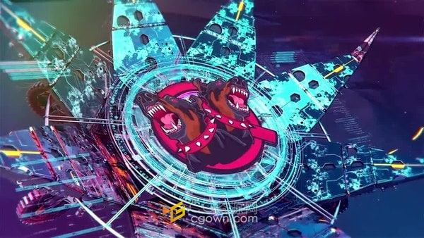 AE模板-虚拟世界机械3D场景区块链技术Cyber??flower标志片头
