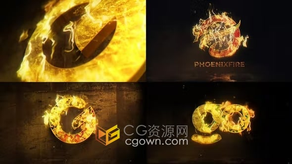 AE片头模板-三维场景独特金色逼真火焰标志logo焦灼融化效果