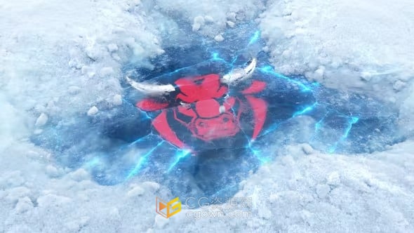 冻结冰面积雪拨开雪地LOGO显示动画-AE模板