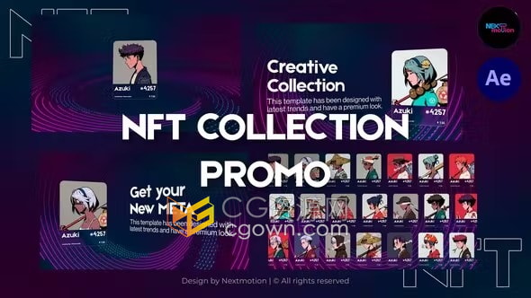 NFT头像收藏数字艺术卡片介绍展示视频动画AE模板