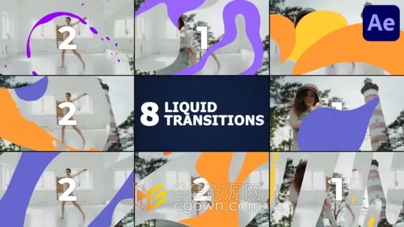 Liquid Transitions AE模板手绘液体MG图形流体动画转场过渡
