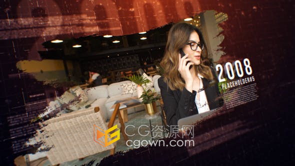 AE模板-历史时间线幻灯片笔刷动画展示照片介绍宣传片视频