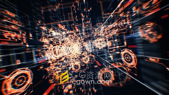 AE模板-3D高科技网格线条矩阵隧道动画数字信息视频片头