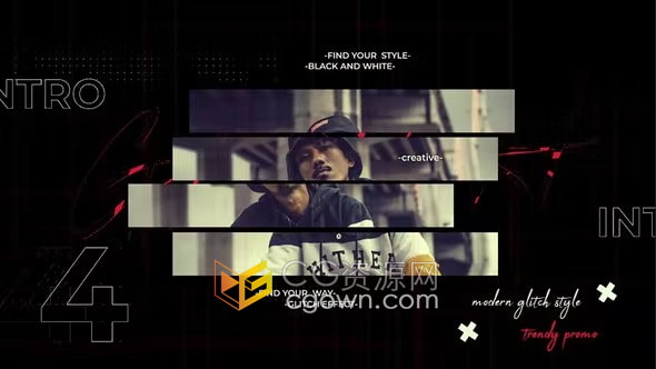 AE模板-都市风格酷炫毛刺扭曲效果时尚过渡清新动感开场白